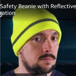 DenTec High Visibility Yellow Safety Beanie Reflective Stripe Cuff Knit Hat OS